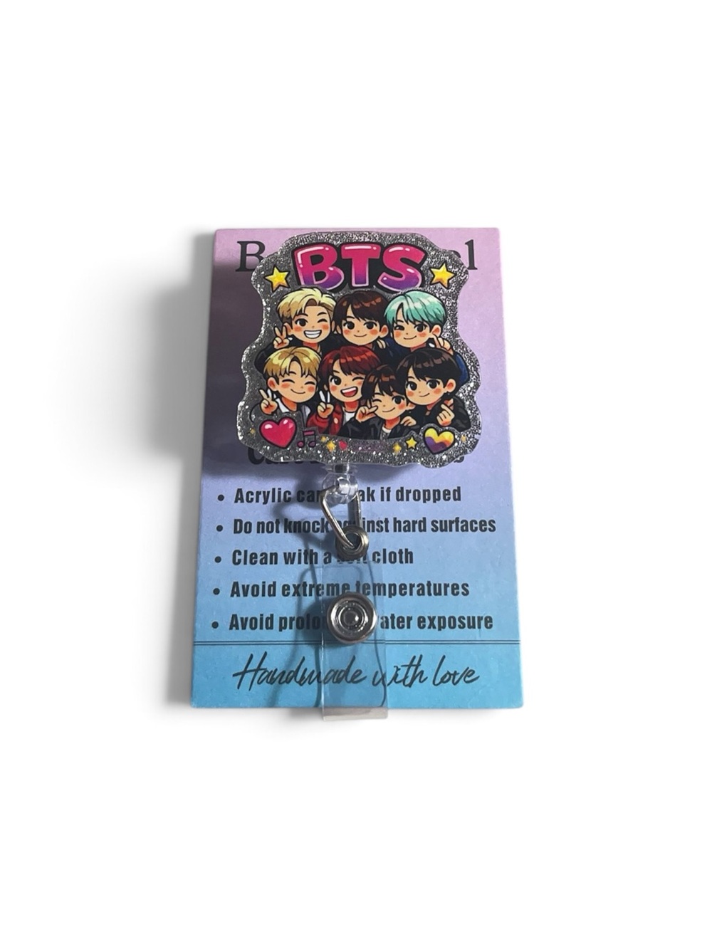 BTS Pink Glitter Badge Reel